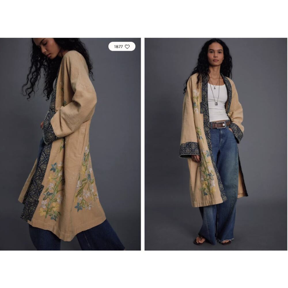 Free People Henlow Embroidered Relaxed Oversized Duster Jacket Sz M/L NWT